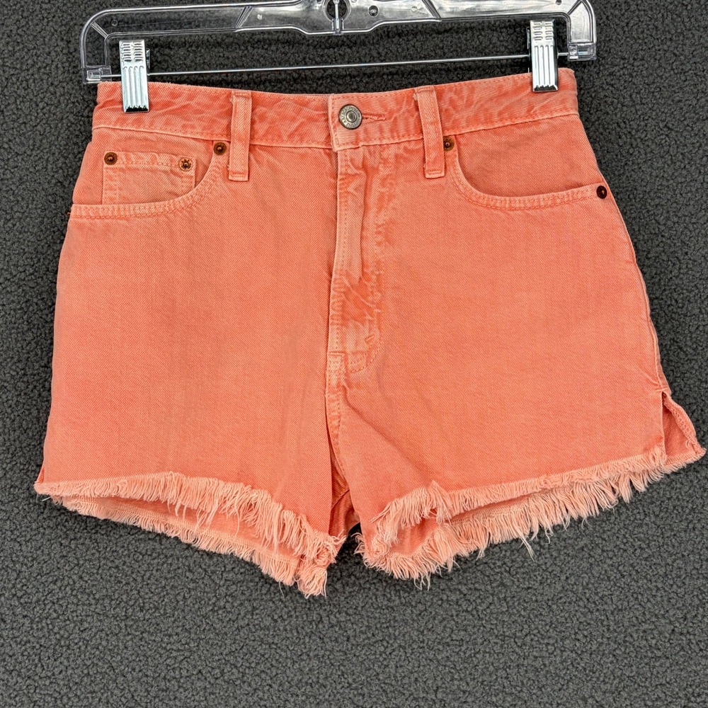Abercrombie & Fitch Annie High Rise Denim Shorts Coral Orange Frayed Hem Size 00